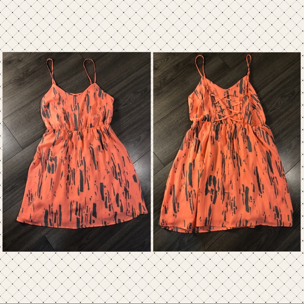 AQUA CORAL DRESS W/ABSTRACT GREY PATTERN SIZE L